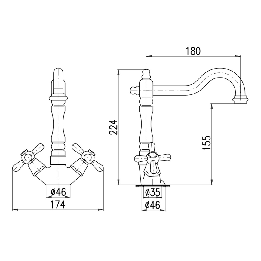 RAV Slezák MK121.0/8SM - Spülbecken-/Waschbeckenarmatur + Auslauf MORAVA RETRO 22,4 cm Antikmessing