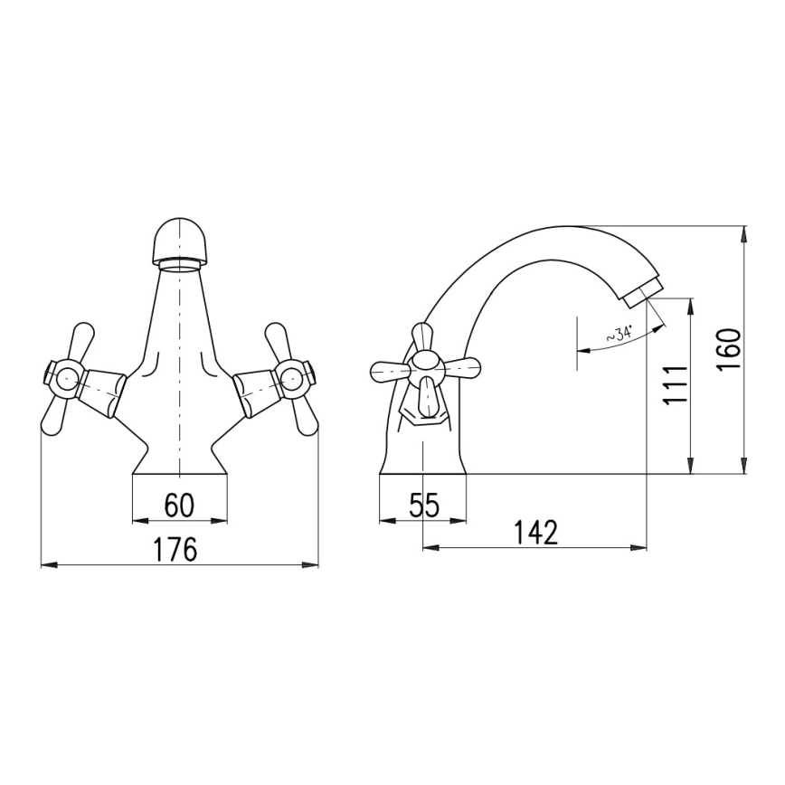 RAV Slezák MK128.0SM - Waschtischarmatur MORAVA RETRO 16 cm Antikmessing