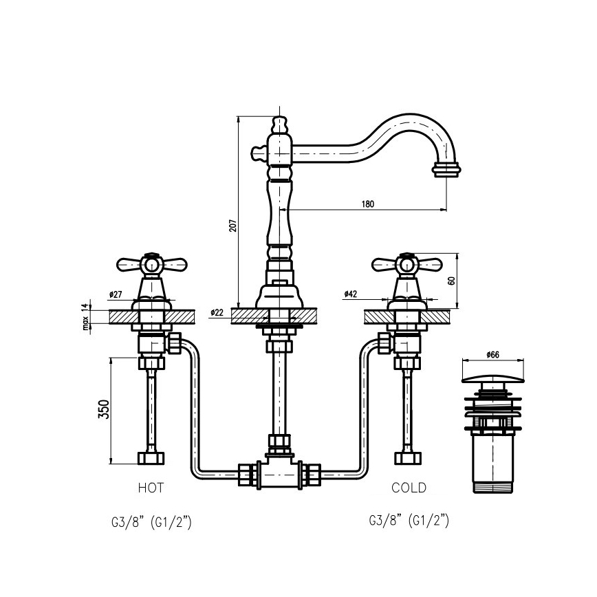 RAV Slezák MK132.0SM - Waschtischarmatur + Ablaufgarnitur MORAVA RETRO Antikmessing