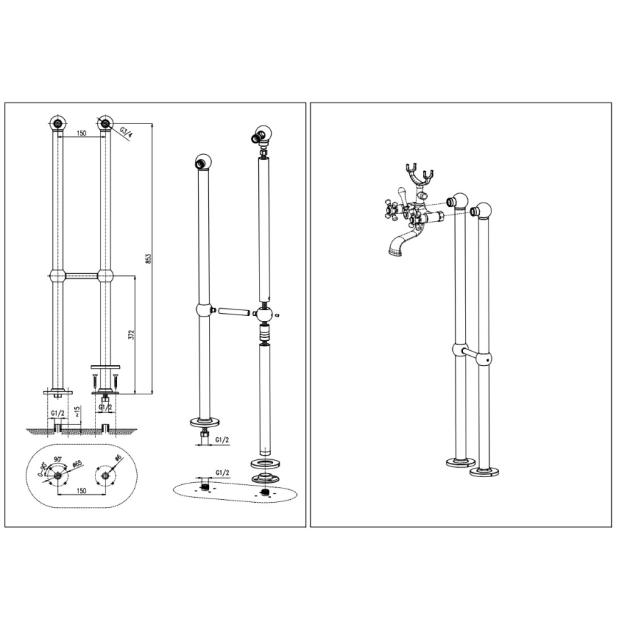 RAV Slezák MK150.5/2CMATSM - Badewannen-Set mit Armatur MORAVA RETRO, schwarz/messing