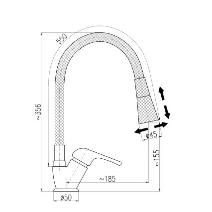 RAV Slezák SA006.0/13 - Spültischarmatur mit flexiblem Auslauf SAZAVA 35,6 cm schwarz/glänzender Chrom