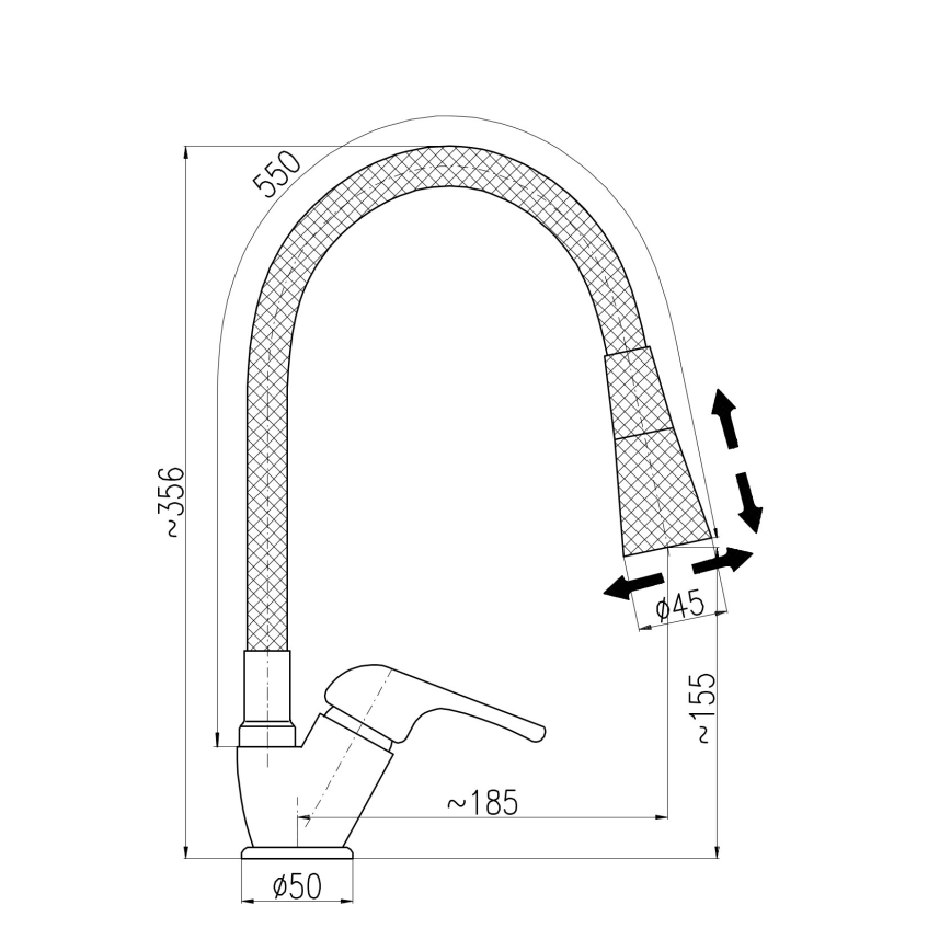 RAV Slezák SA006.0/13 - Spültischarmatur mit flexiblem Auslauf SAZAVA 35,6 cm schwarz/glänzender Chrom