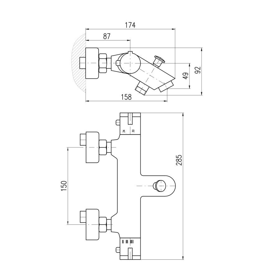 RAV Slezák TRM54.5CMAT - Thermostatische Badewannenarmatur TERMO matt-schwarz