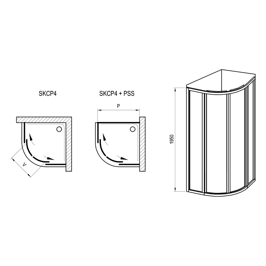 Ravak 3114O302Z1 - vierteilige viertelkreisförmige Duschkabine SUPERNOVA 80x80 cm schwarz