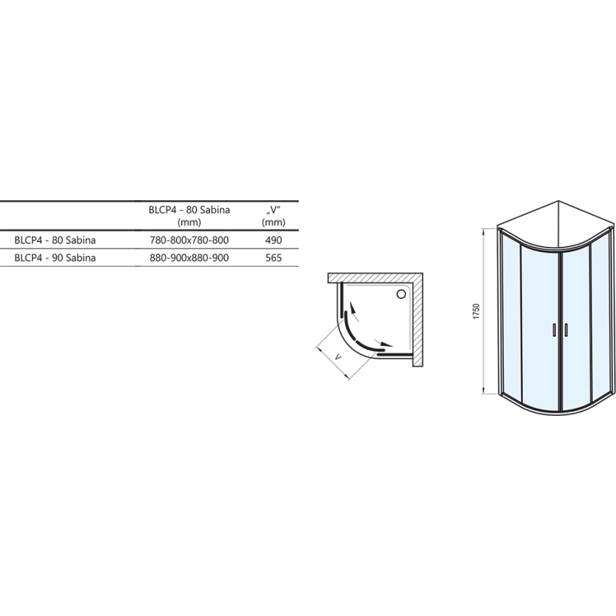 Ravak 3B240U40ZG - BLIX Viertelkreis-Duschkabine, 4-teilig, 80x80 cm, Satin
