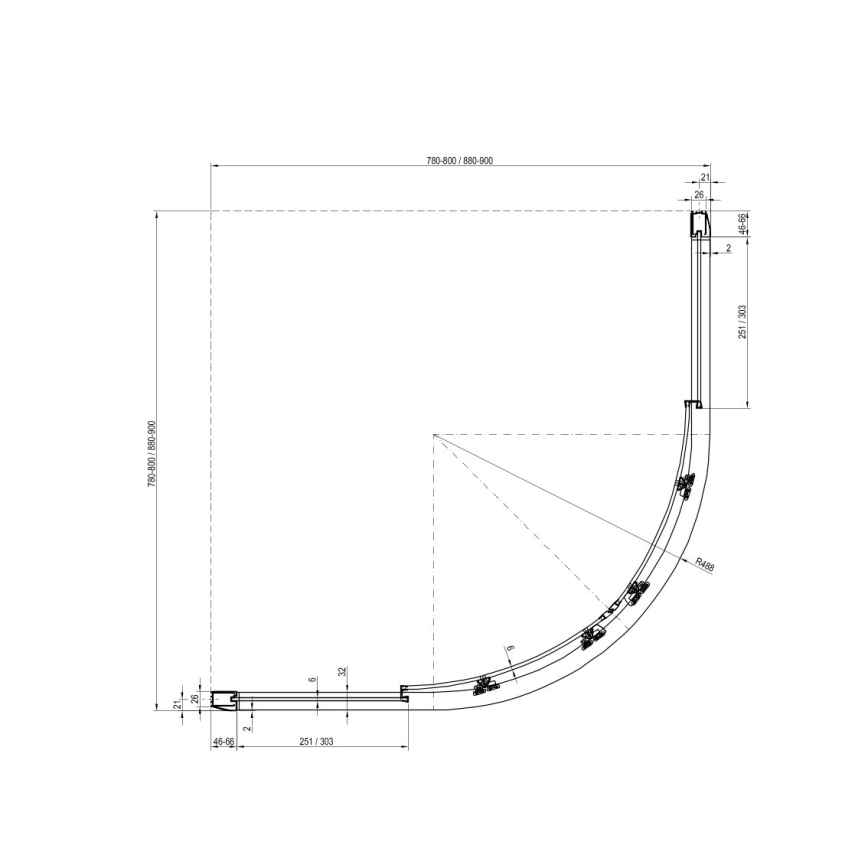 Ravak 3B270100ZG - BLIX Viertelkreis-Duschkabine, vierteilig, 90x90 cm, weiß