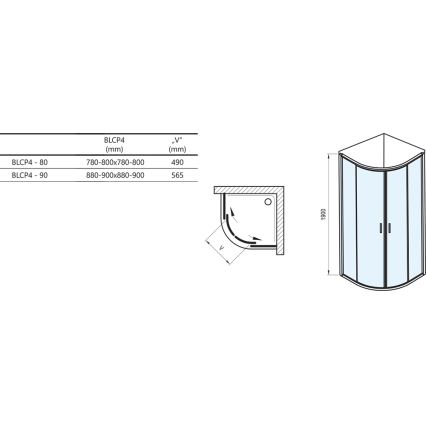 Ravak 3B270100ZG - Viertelkreisförmige vierteilige Duschkabine BLIX 90x90 cm weiß