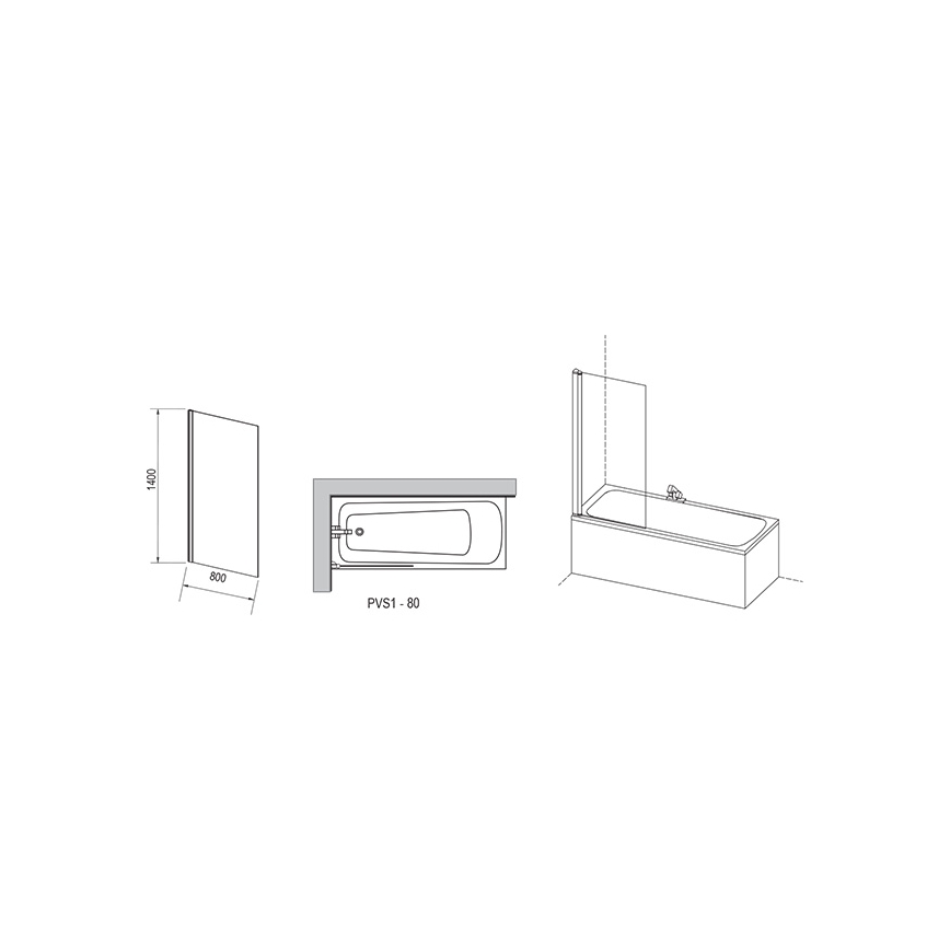 Ravak 79840C00Z1 - Duschwand für Badewanne 80x140 cm, glänzender Chrom