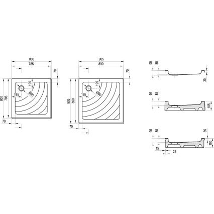 Ravak A007701120 - Quadratische Duschwanne ANGELA 90x90 cm, weiß