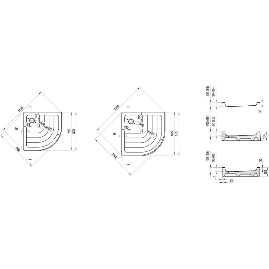 Ravak A207001120 - Viertelkreisförmige Duschwanne RONDA 90x90 cm weiß