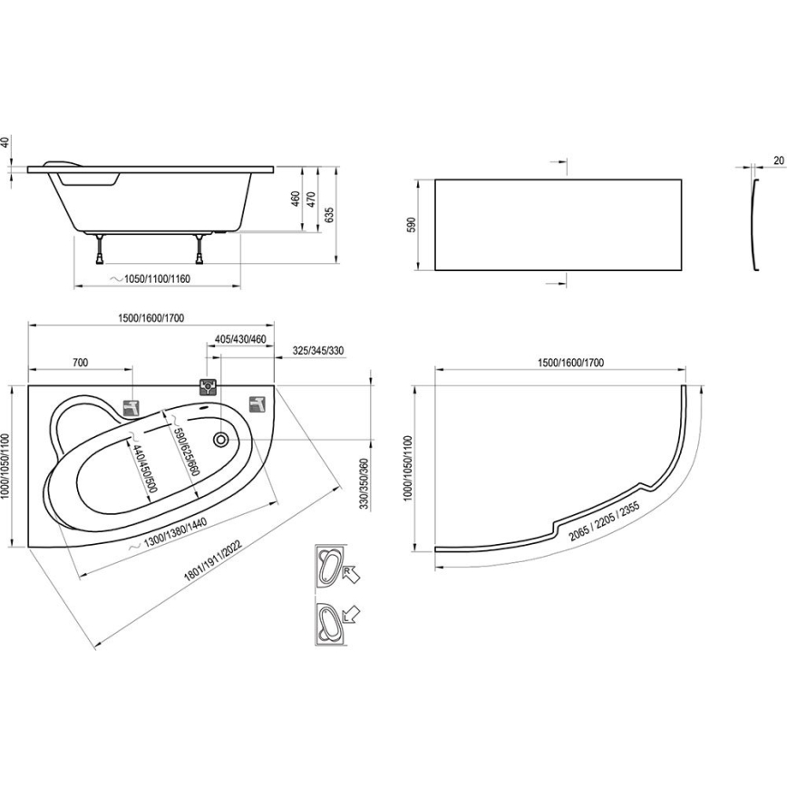 Ravak C451000000 - Eckbadewanne ASYMMETRIC 150x100 cm Acryl/weiß