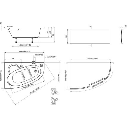 Ravak C461000000 - Eckbadewanne ASYMMETRIC 160x105 cm Acryl/weiß