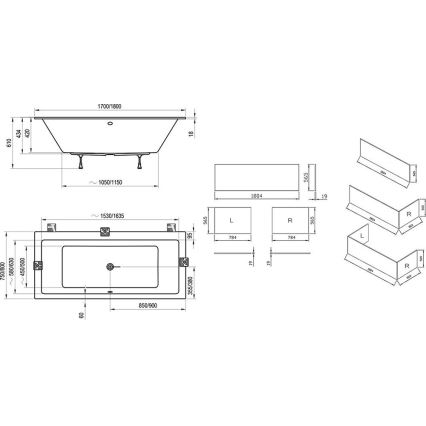 Ravak C691300000 - Badewanne FORMY 170x75 cm Acryl/weiß