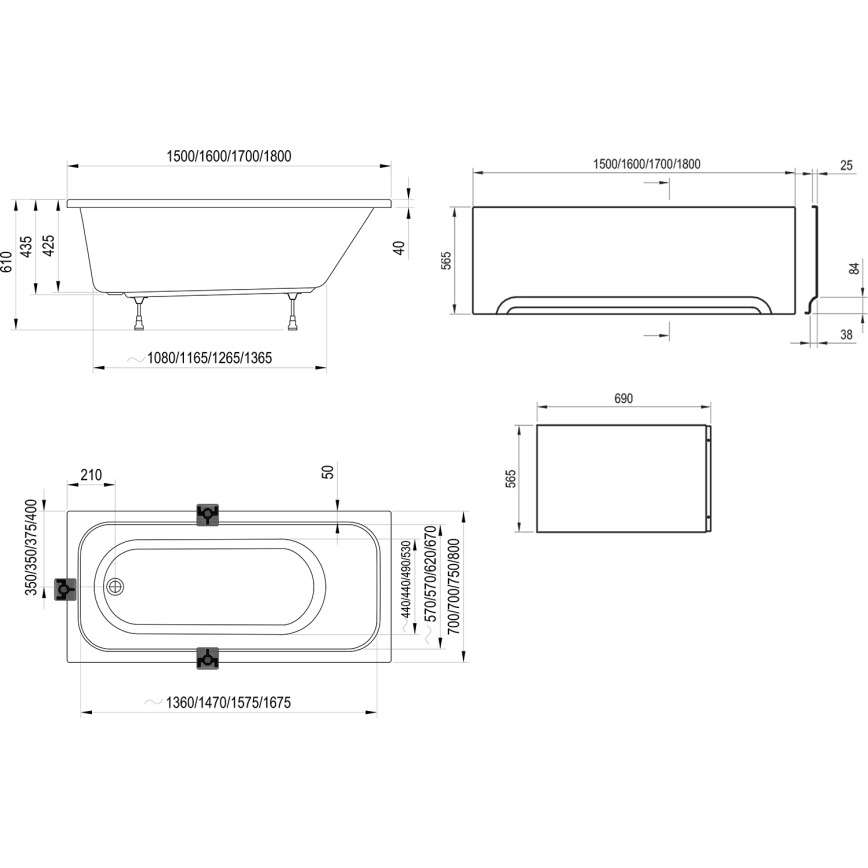 Ravak C741000000 - Badewanne CHROME 170x75 cm Acryl/weiß