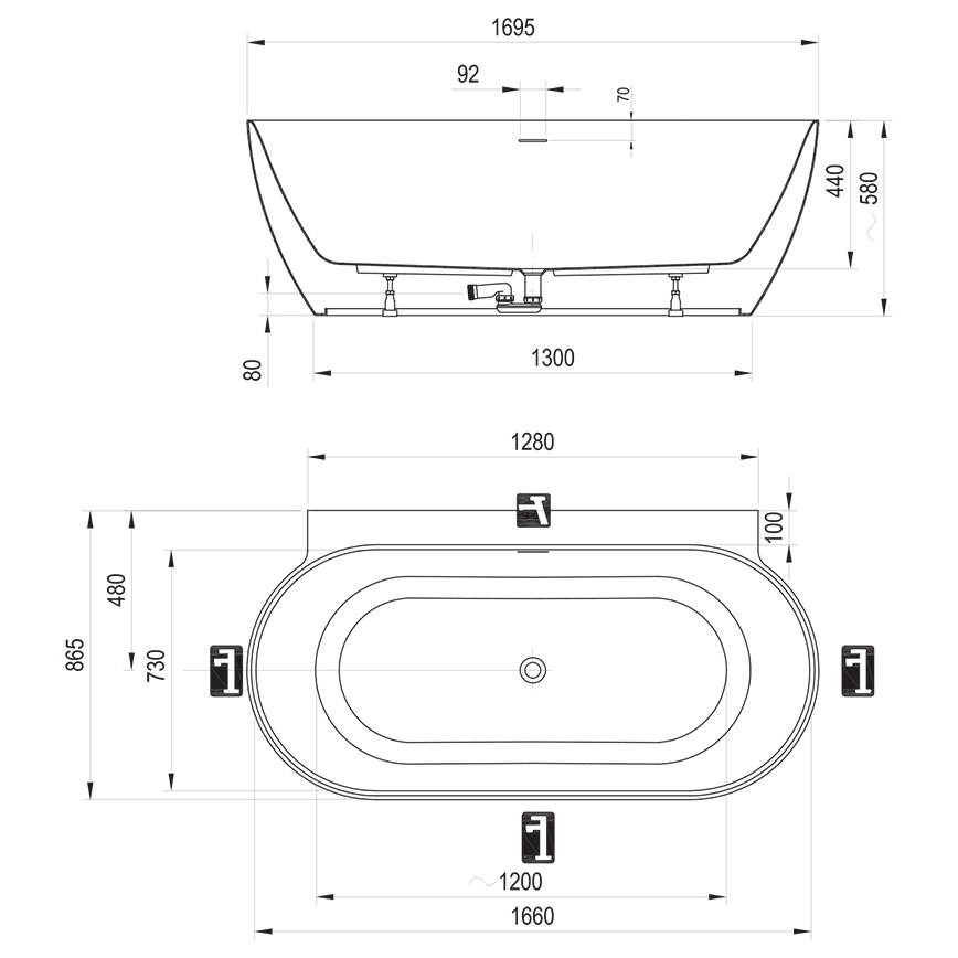 Ravak CC71500000 - Badewanne FREEDOM 170 x 87 cm Acryl/grau