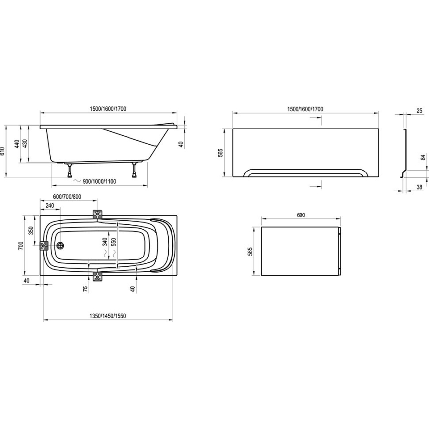 Ravak CO11000000 - Badewanne VANDA 150x70 cm Acryl/hochglanzweiß