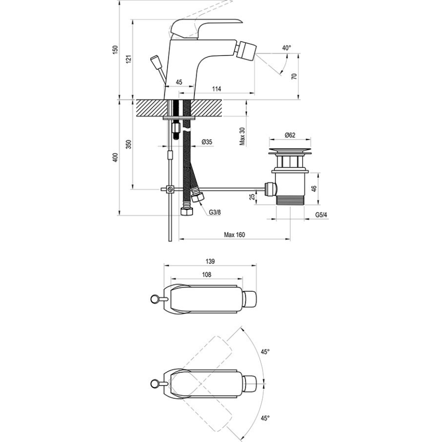 Ravak X070178 - Bidetarmatur FLAT matt schwarz