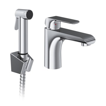 Ravak X070438 - Waschtischarmatur mit Bidetbrause FLAT, glänzender Chrom
