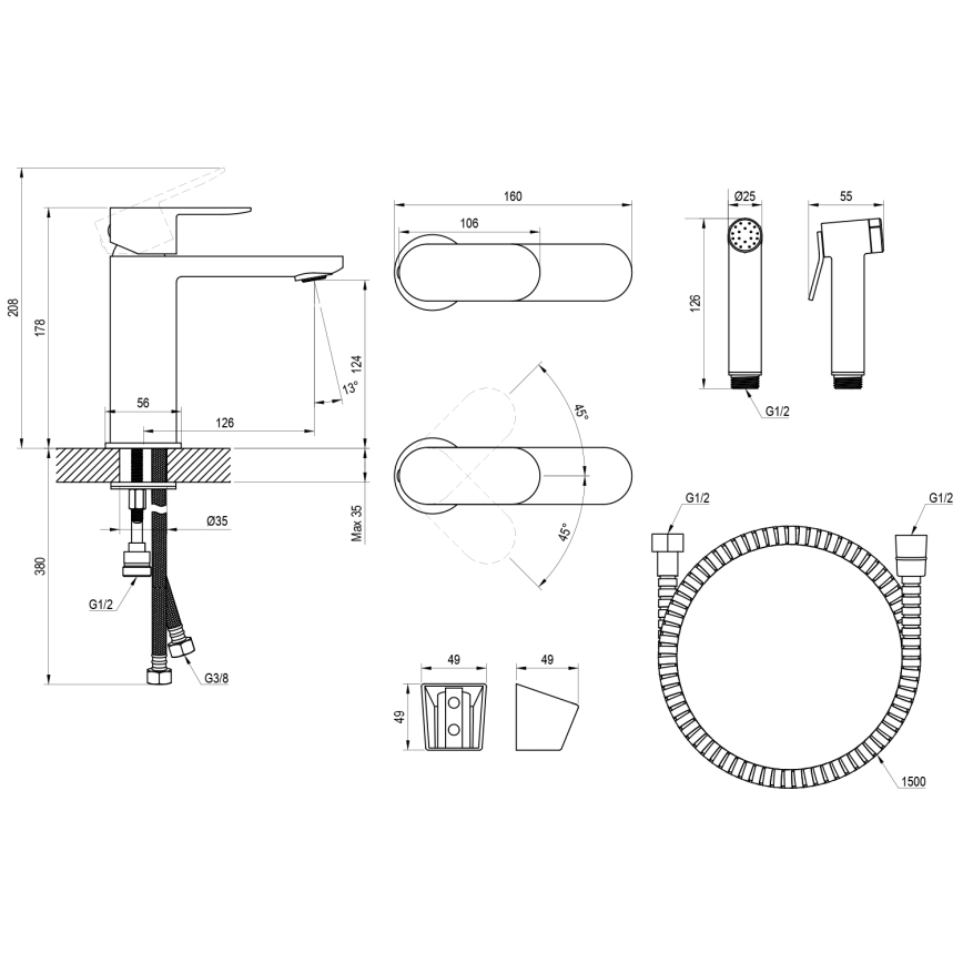 Ravak X070450 - Waschbeckenarmatur mit Bidetbrause CHROME glänzender Chrom