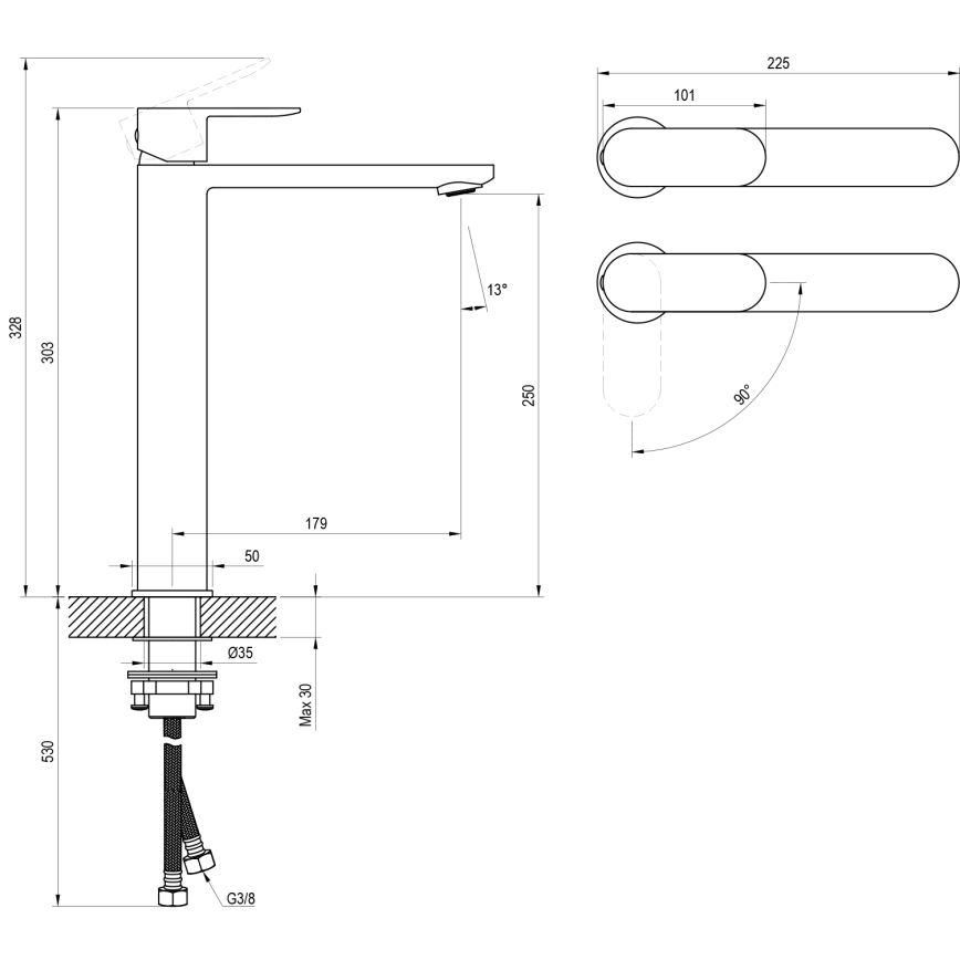 Ravak X070461 - Waschtischarmatur CHROME 30 cm schwarz