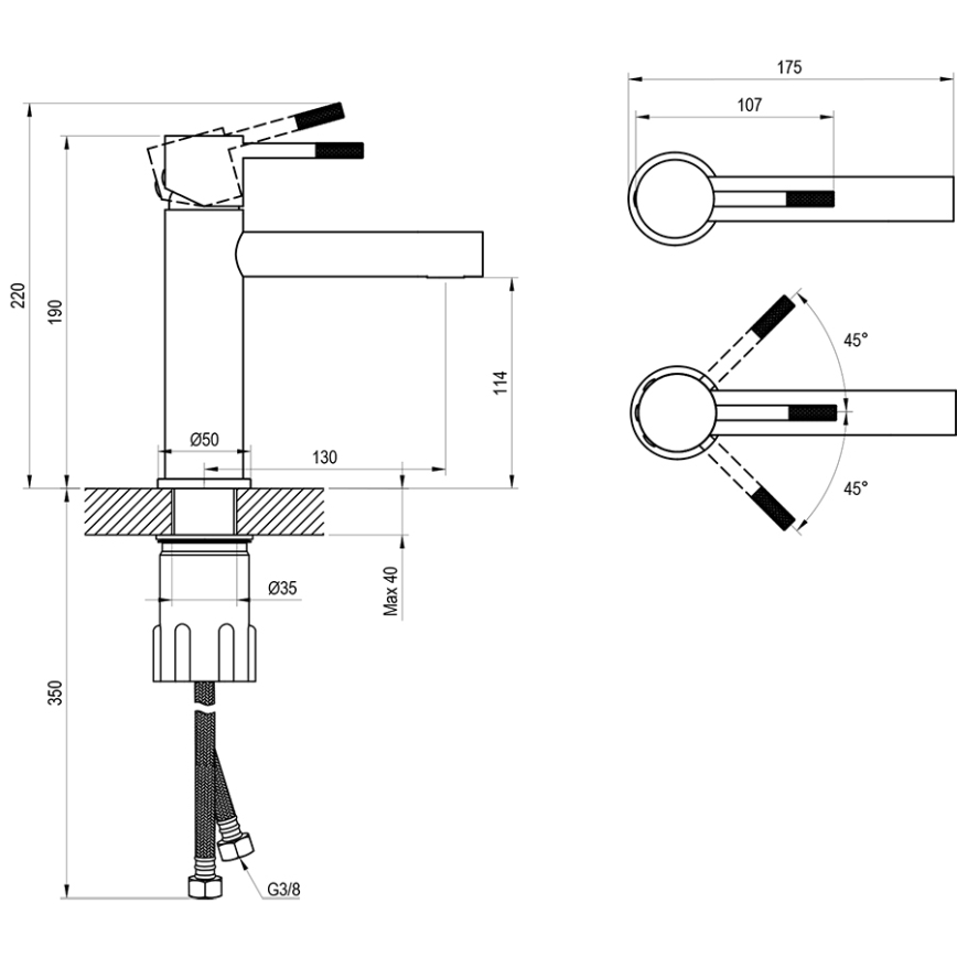 Ravak X070648 - Waschtischarmatur NOX 19 cm matt schwarz