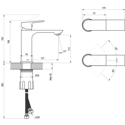 Ravak X070652 - Waschtischarmatur PLAN 16,8 cm gebürstetes Graphit