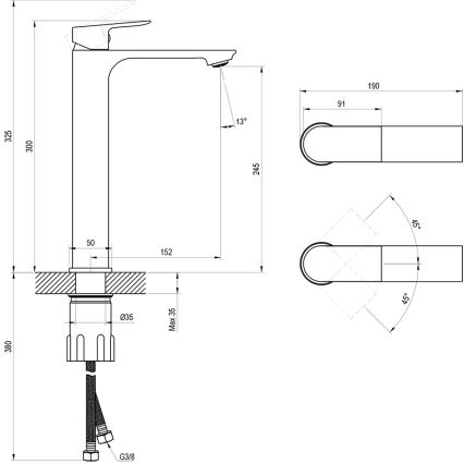 Ravak X070653 - Waschtischarmatur PLAN 30 cm, gebürstetes Graphit