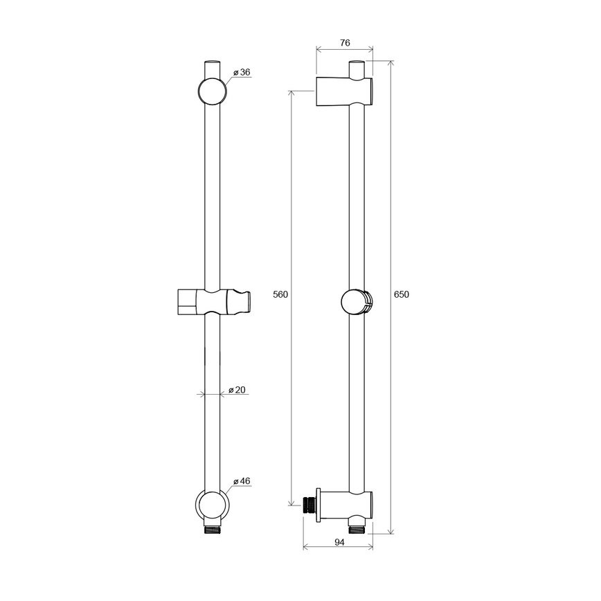 Ravak X07P342 - Duschstange mit Wandanschluss, 65 cm, glänzend verchromt
