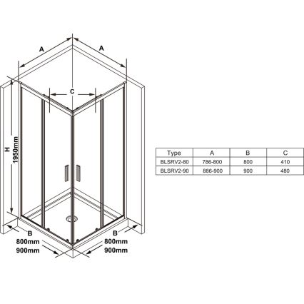 Ravak X1LM70C00Z1 - BLIX SLIM 90x90 cm Eck-Duschkabine, vierteilig, glänzender Chrom