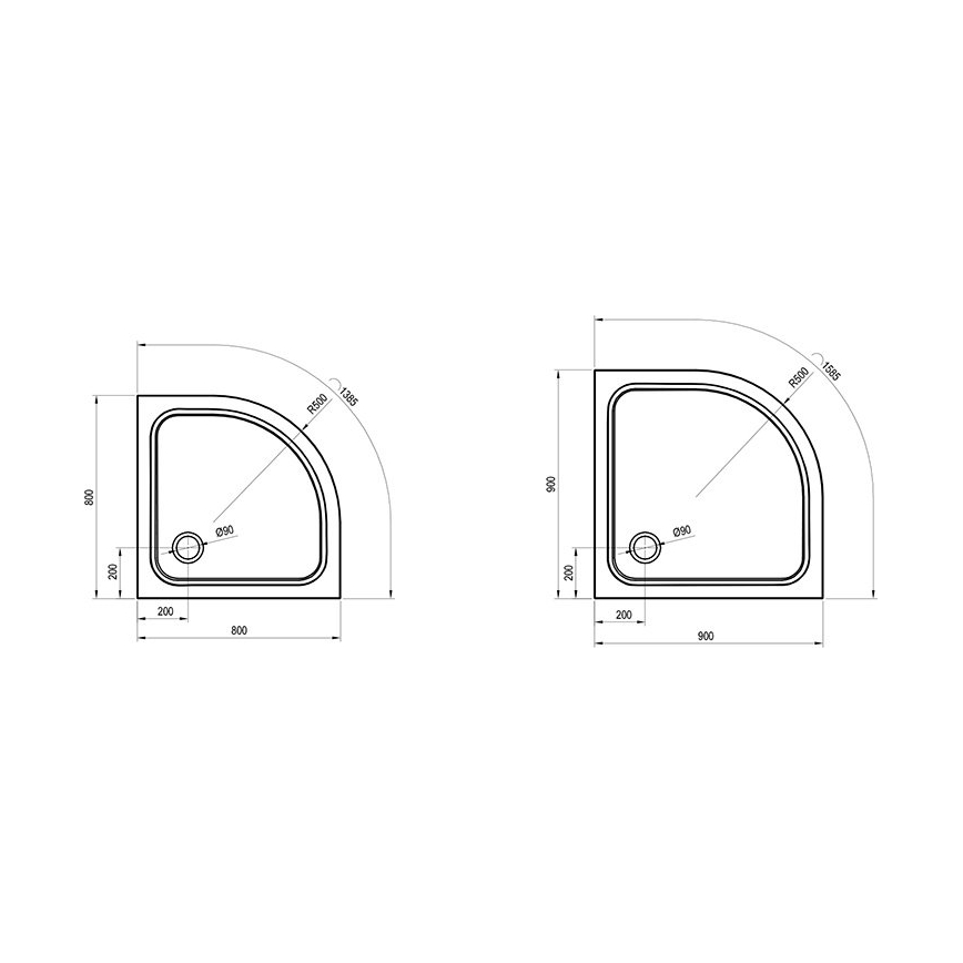 Ravak XA247701010 - Viertelkreisförmige Duschwanne ELIPSO 90x90 cm weiß