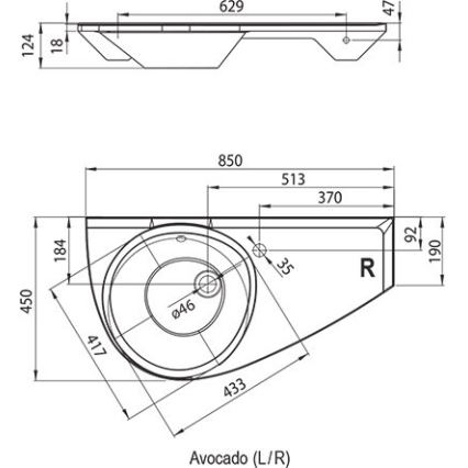 Ravak XJ1P1100000 - Wandwaschbecken AVOCADO 85 x 45 cm gegossener Marmor/Weiß