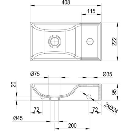 Ravak XJXP1240000 - Wandwaschbecken VEDA 40,8x22,2 cm Keramik/weiß