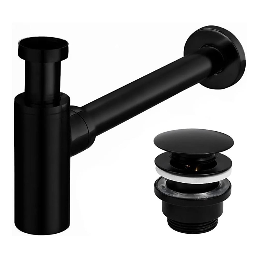 REA-A5215 - Waschbecken-Siphon mit CLICK-CLACK-Ablauf, Ø 6,4 cm, matt schwarz