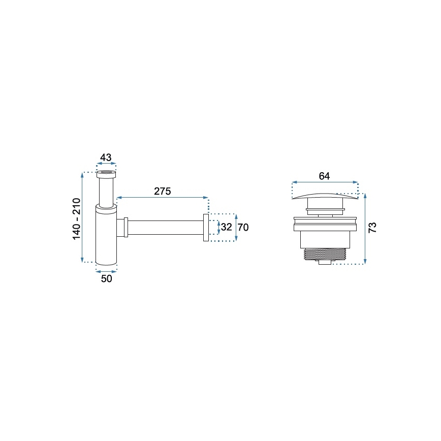 REA-A5215 - Waschbecken-Siphon mit CLICK-CLACK-Ablauf, Ø 6,4 cm, matt schwarz