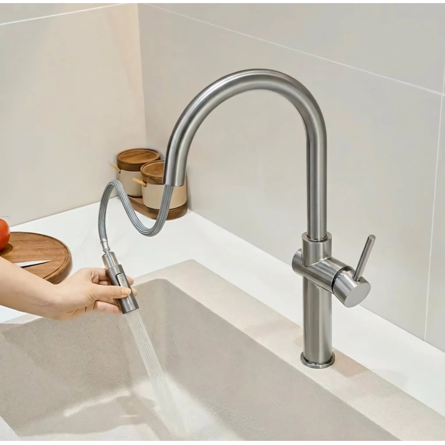 REA-B6330 - Spültischarmatur mit ausziehbarer Handbrause FRESH 45 cm Nickel