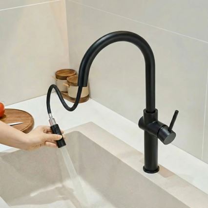 REA-B7200 - Küchenarmatur FRESH mit ausziehbarer Spülbrause, 45 cm, schwarz