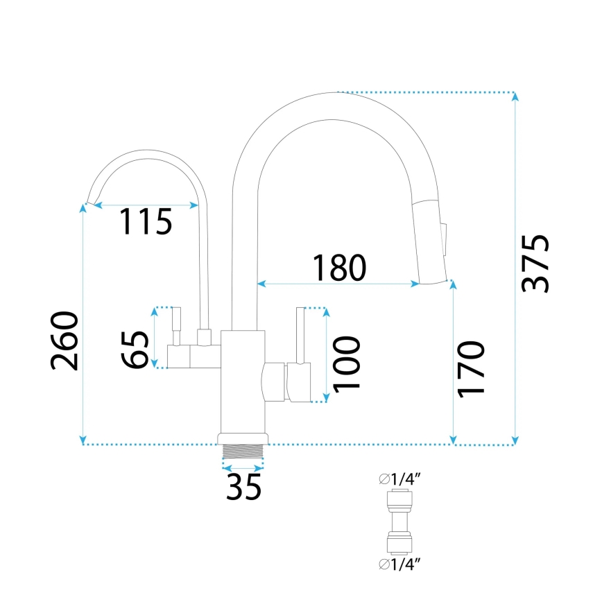 REA-B7564 - Spültischarmatur mit ausziehbarem Brausekopf und integrierter Filterfunktion ECO FRESH 37,5 cm matt schwarz