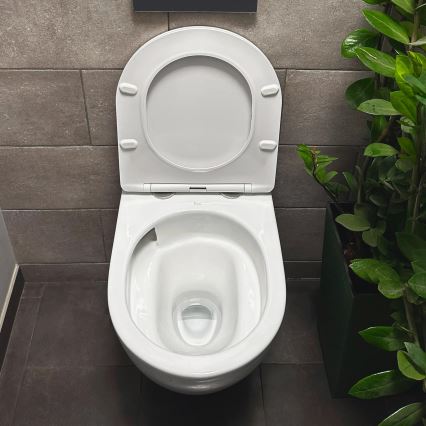 REA-C1259 - Wand-WC mit WC-Sitz CARLO MINI TORNADO RIMLESS Keramik/glänzend weiß