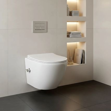 REA-C9701 - Wandhängendes WC mit Hand-Bidetbrause und WC-Sitz CARLO LUX Keramik/weiß