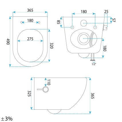 REA-C9701 - Wandhängendes WC mit Hand-Bidetbrause und WC-Sitz CARLO LUX Keramik/weiß