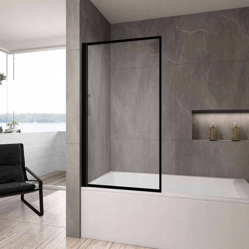 REA-K7390 - Badewannenschutzwand LAGOS 140x80 cm schwarz/Klarglas
