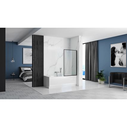 REA-K7632 - Schwenkbare Badewannenabtrennung LAGOS 140x70 cm schwarz/klarglas