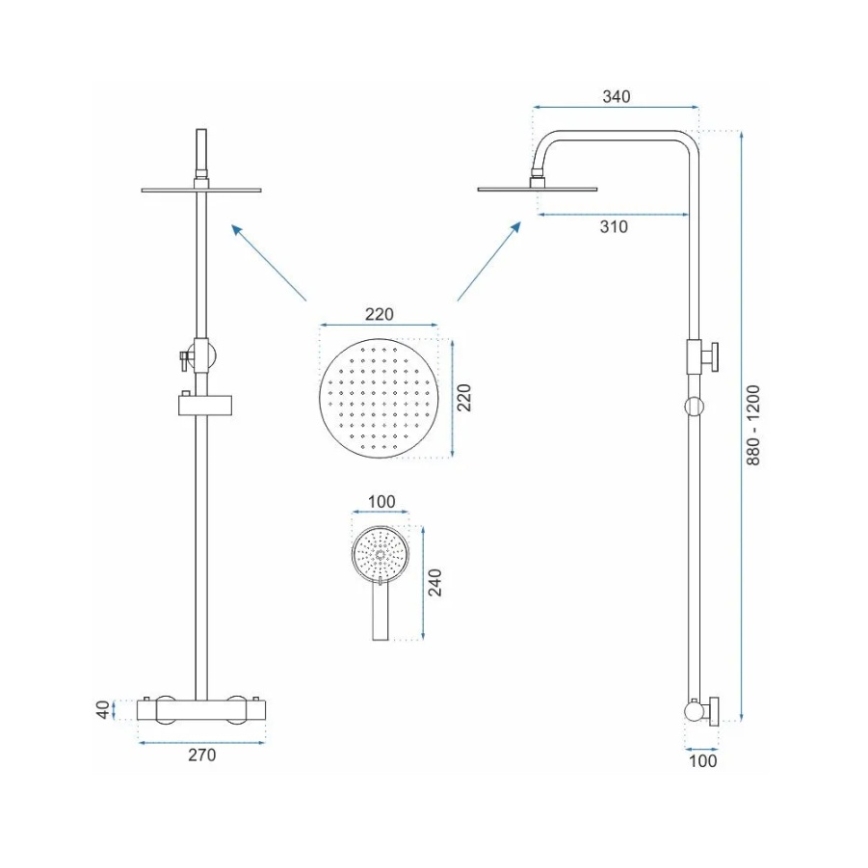 REA-P2323 - Duschset mit thermostatischer Armatur PAROT, gebürstetes Gold