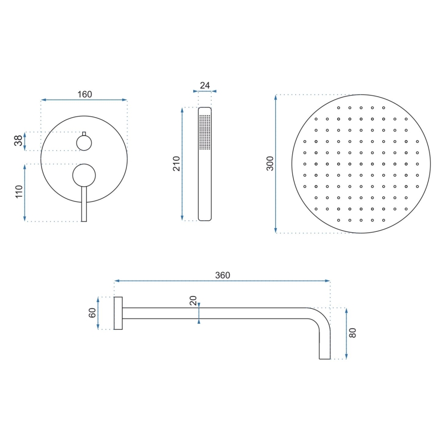 REA-P4100 - Duschset mit Unterputzarmatur LUNGO schwarz