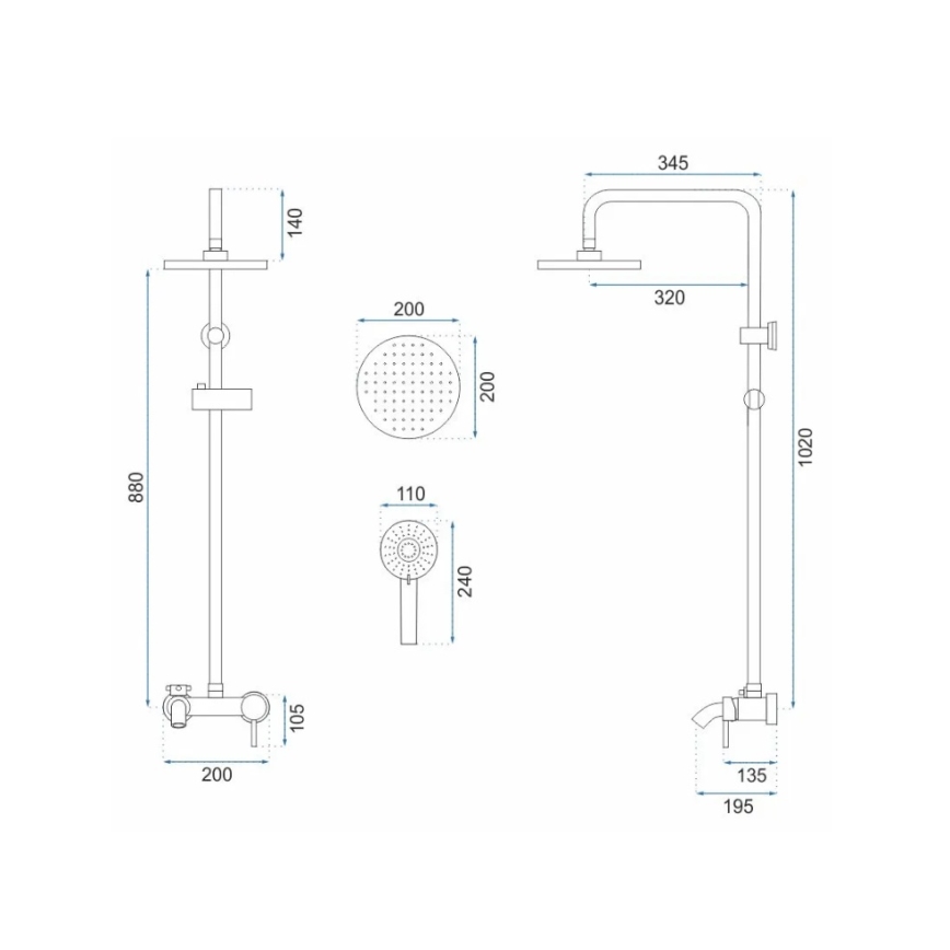 REA-P7051 - Duschset mit Mischbatterie LUIS, gebürstetes Gold