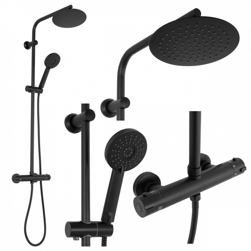 REA-P8804 - Duschgarnitur mit Thermostatarmatur BLISS matt schwarz
