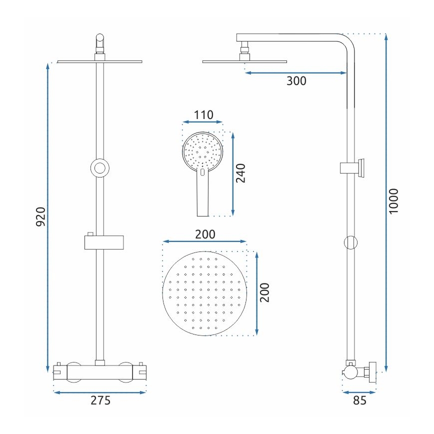 REA-P8804 - Duschgarnitur mit Thermostatarmatur BLISS matt schwarz
