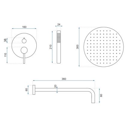 REA-P8809 - Duschset mit Unterputz-Armatur LUNGO gebürstetes Kupfer