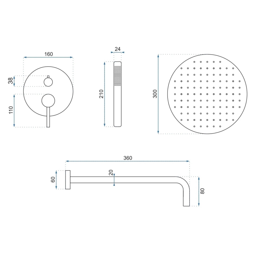 REA-P8809 - Duschset mit Unterputz-Armatur LUNGO gebürstetes Kupfer