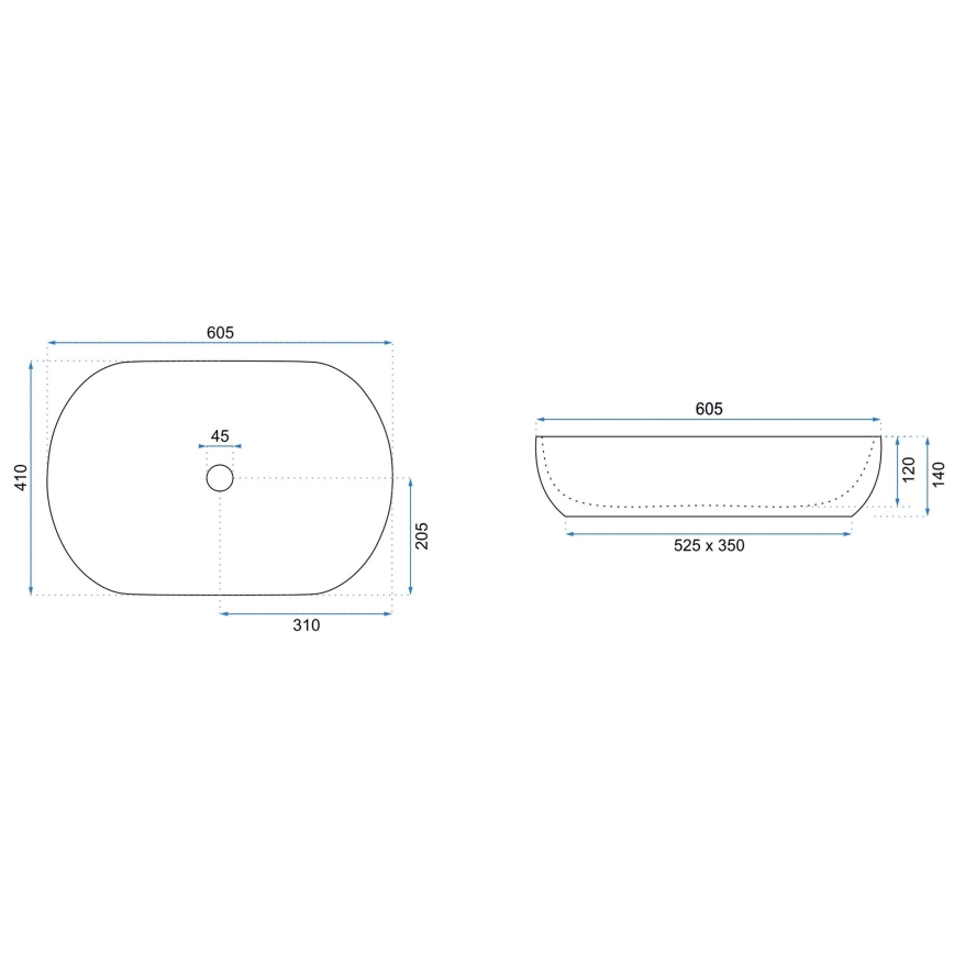 REA-U0024 - Aufsatzwaschbecken CLEO 41 x 60,5 cm Keramik / Hochglanzweiß